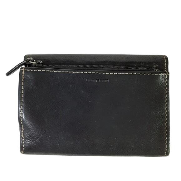 Fossil Trifold Wallet Black Genuine Leather Fold Over Travel Wallet Card Case - Picture 2 of 9